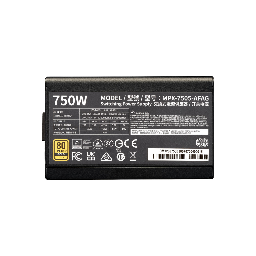 FUENTE COOLER MASTER/ELITE GOLD 750W 80 PLUS GOLD MODULAR 24-PIN ATX
